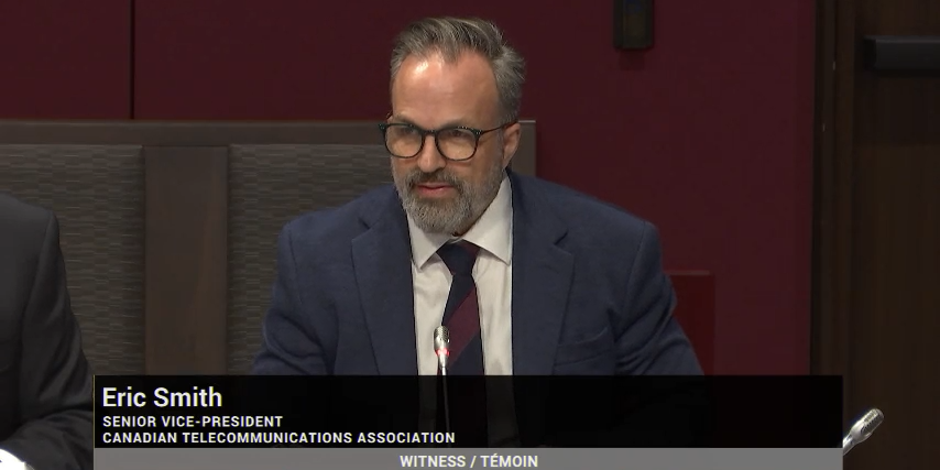 Canadian Telecommunications Association (CTA) senior vice-president Eric Smith appears during the Senate standing committee on transport and communications meeting on Dec. 11, 2024 (screenshot via ParlVU).